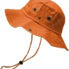 Washed Cotton Bucket Hat with Chin Strap Fishing Sun Safari Boonie Cap