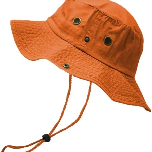 Washed Cotton Bucket Hat with Chin Strap Fishing Sun Safari Boonie Cap
