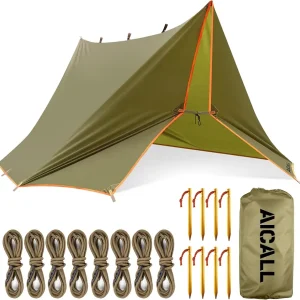 Waterproof Camping Tarp 10 x 10ft Survival Tent Backpacking Portable Tarp Multifunctional Anti-UV Shelter for Outdoor (Olive)
