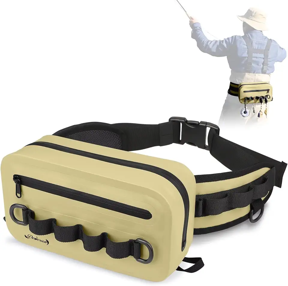 Waterproof Fishing Fanny Pack 3.3L Fly Fishing Bag Chest Pack with Airtight Zipper Green, Gray, Khaki
