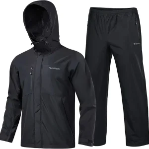 Waterproof Fishing Rain Coat and Pant Suit for Men Outdoor Hiking (Rain Gear Jacket & Trouser Suit)