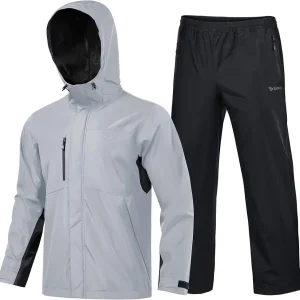 Waterproof Fishing Rain Coat and Pant Suit for Men Outdoor Hiking (Rain Gear Jacket & Trouser Suit)
