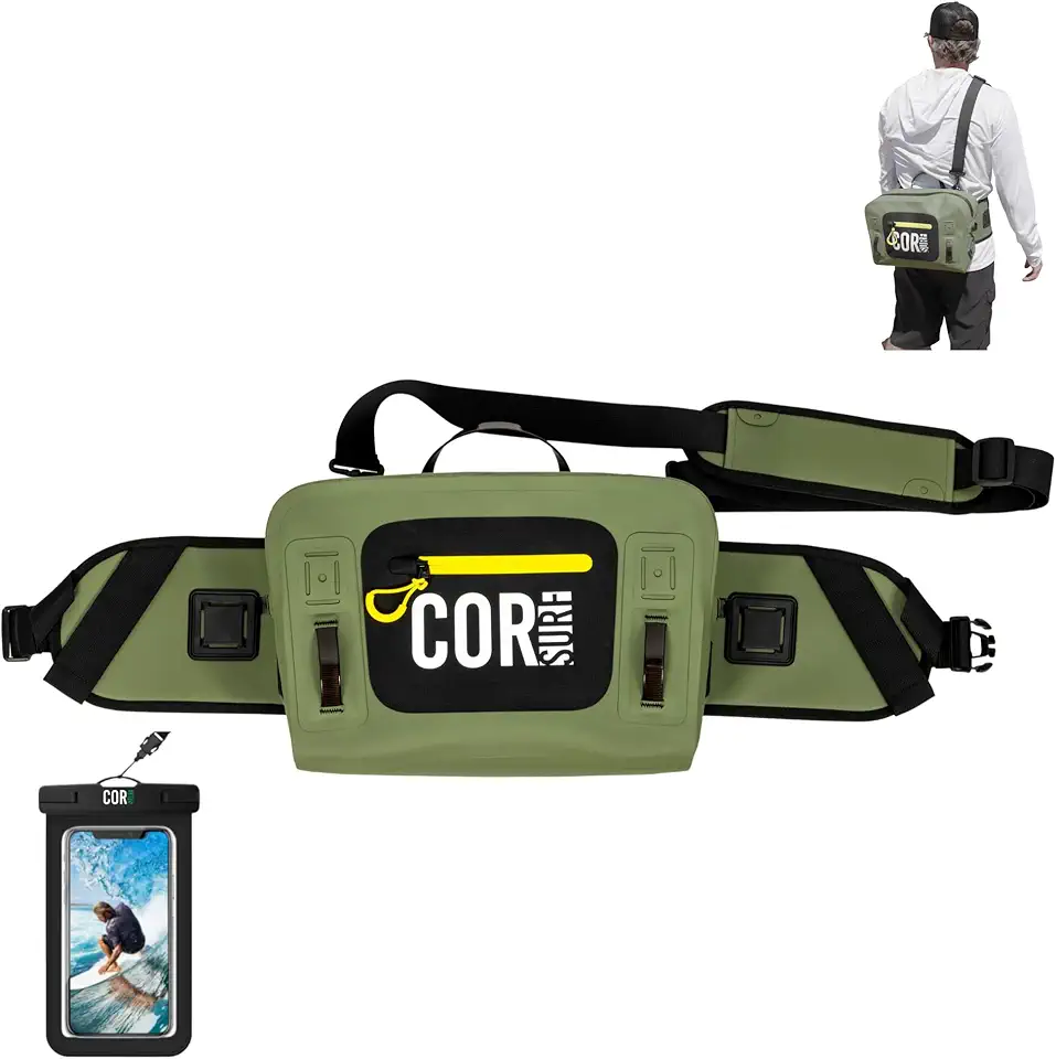 Waterproof Hip Pack | 8L Submersible Lumbar Fishing Waist Pack with Airtight Zipper | Perfect for Fly Fishing, Boating, Camping, Hiking or Paddleboarding | includes free IPX8 Waterproof Phone Case