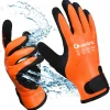 Waterproof Winter Gloves for Men & Women, Abrasion-Resistant Insulated Work Gloves for Cold Weather, Strong Grip Freezer Gloves for Construction, Fishing, and Skiing(Orange M)