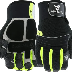 West Chester Pro Series 96652 Yeti Waterproof Winter Work Gloves - [1 Pair] Large, Synthetic Leather Palm, Spandex Backing, HI-VIS Safety Gloves, Black/ Neon Yellow