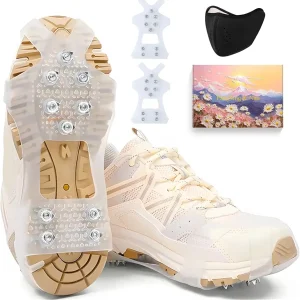 White & Transparent Ice Cleats for Shoes & Boots, Non Slip Grips for Snow & Ice Traction, Hiking & Walking