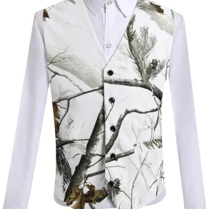 White Trees Camouflage Color 5 Buttons Mens Vest