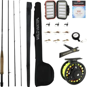 Wild Water Fly Fishing 9 Foot, 4-Piece, 3/4 Weight Fly Rod Complete Fly Fishing Rod and Reel Combo Starter Package
