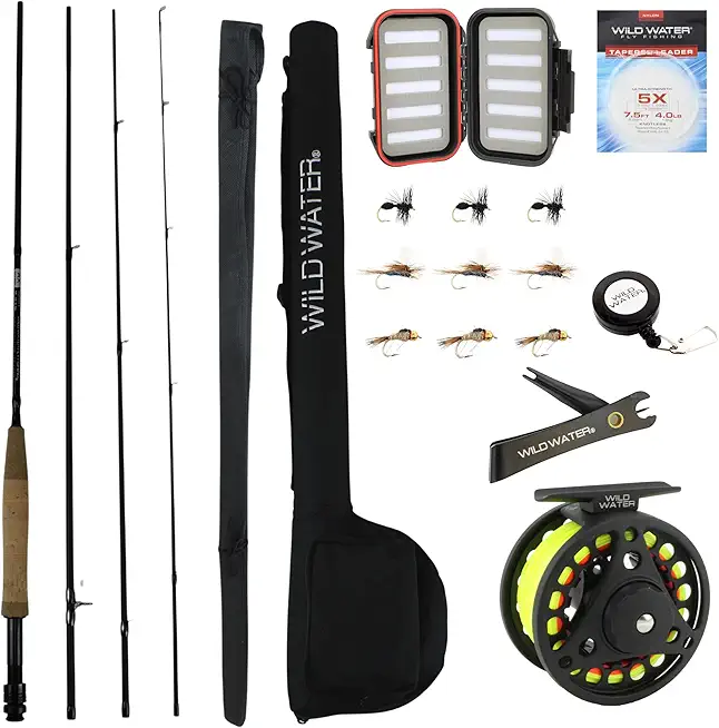 Wild Water Fly Fishing 9 Foot, 4-Piece, 3/4 Weight Fly Rod Complete Fly Fishing Rod and Reel Combo Starter Package