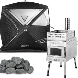 WillowyBe Portale Outdoor Sauna Set with Tent, Dry Sauna Wood Stove, Driftwood-infused Cooking for Friends