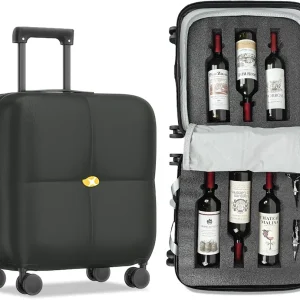 Wine Suitcase - 6 Bottle Travel Case with TSA Lock, Removable Inserts and Silent Spinner Wheels