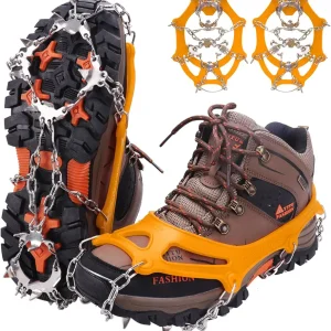 WIN.MAX Crampons for Shoes, Traction Cleats Ice Snow Grips with 19 Stainless Steel Spikes, Shoe Talons Anti - Slip Boots Spikes for Walking, Jogging, Climbing and Hiking