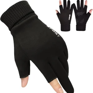 Winter Cycling Gloves - 2-Fingerless for Fishing, Hunting, Sport, Running, Biking - Waterproof Anti-Slip Mountain Biking, Driving, Golf Gloves for Men and Women
