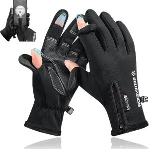 Winter Cycling Gloves, 2-Fingerless Fishing Driving Motorcycle Walking Riding Hunting Sport Gloves, Anti-Slip Hiking Climbing Golf Shooting Workout Lifting Training Working for Men Women