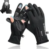 Winter Cycling Gloves, 2-Fingerless Fishing Driving Motorcycle Walking Riding Hunting Sport Gloves, Anti-Slip Hiking Climbing Golf Shooting Workout Lifting Training Working for Men Women
