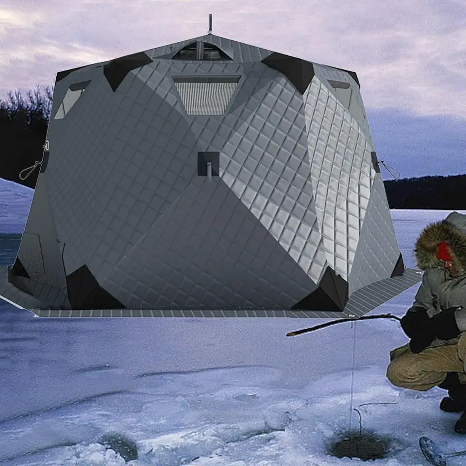 Winter Fishing Tent,Ice Fishing Shelter with Stove Jack and Floor, Portable Ice Fishing Tent 420D Insulated Layer Ice Shanty Hexagon Ice Huts(Gray)