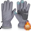 Winter Gloves Waterproof Windproof for Mens Women, Thermal Warm Gloves for Cold Weather, Grip Snow Gloves for Touch Screen Skiing Cycling Running Driving Snowboarding Fishing Outdoor
