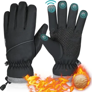 Winter Gloves Waterproof Windproof for Mens Women, Thermal Warm Gloves for Cold Weather, Grip Snow Gloves for Touch Screen Skiing Cycling Running Driving Snowboarding Fishing Outdoor