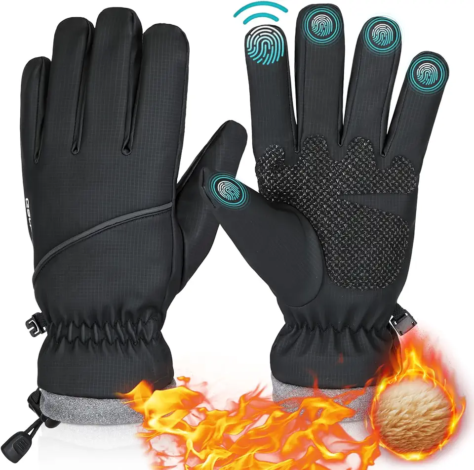 Winter Gloves Waterproof Windproof for Mens Women, Thermal Warm Gloves for Cold Weather, Grip Snow Gloves for Touch Screen Skiing Cycling Running Driving Snowboarding Fishing Outdoor
