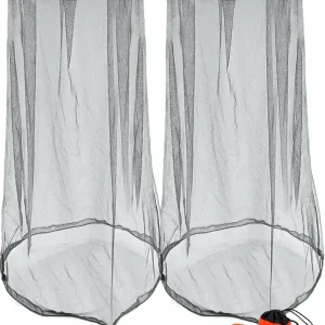 Wohohoho Mosquito Head Net Mesh With Drawstring, Bug Face Shield for Hats, Beekeeper Mask Protection for Men & Women Against Midges, Bugs & Gnats (2 Packs, Grey, Updated Big Net)