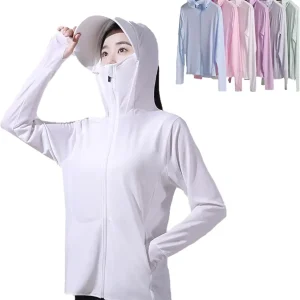 Woman Sun Protection Hoodie Jacket Lightweight UPE50+ Sun Blocking Coat with Pocket Long Sleeve Shirt Hiking Outdoor