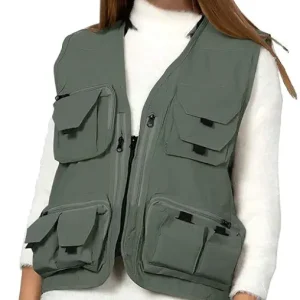 Women Mesh Breathable Outdoor Quick Dry Safair Cargo Fishing Travel Vest with Multiple Pockets