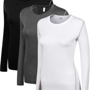 Women's 2-3 Pack Compression Shirt Dry Fit Long Sleeve Running Athletic T-Shirt Workout Tops