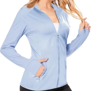 Women's Athletic Jackets Lightweight UPF 50+ Sun Shirts Long Sleeve Full Zip Up Quick Dry Running Workout Jackets
