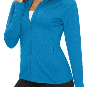 Women's Athletic Jackets Lightweight UV Protection Shirts Full Zip Workout Jacket UPF 50+ Long Sleeve Sun Shirt