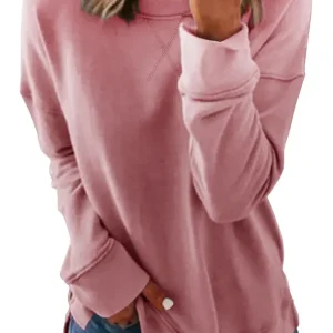 Women's Crewneck Sweatshirt Long Sleeve Side Split Tunic Tops Relaxed Fit Fall Shirts