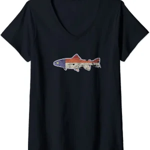 Womens Fly Fishing NC Trout Outfitter Gear V-Neck T-Shirt