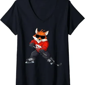 Womens Ice Hockey Foxes V-Neck T-Shirt