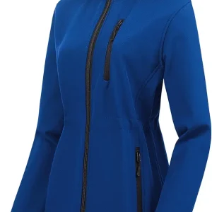 Women's Lightweight Long Softshell Fleece Lined Jacket Anorak Raincoat With Removable Hood