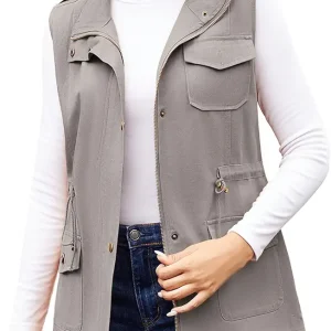 Womens Lightweight Sleeveless Military Anorak Cargo Vest No Hood