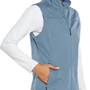 Women's Lightweight Vest Softshell Sleeveless Jacket Windproof Stand Collar with Zipper Pockets Running Hiking Golf