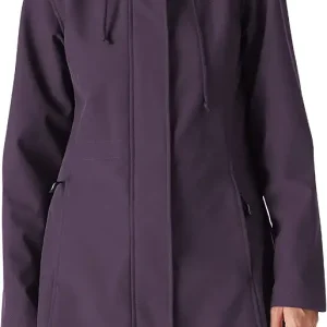 Women's Lightweight Waterproof Fleece Lined Hooded Softshell Rain Jacket, Warm Windbreaker Long Coat