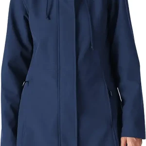 Women's Lightweight Waterproof Fleece Lined Hooded Softshell Rain Jacket, Warm Windbreaker Long Coat