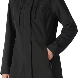 Women's Lightweight Waterproof Fleece Lined Hooded Softshell Rain Jacket, Warm Windbreaker Long Coat
