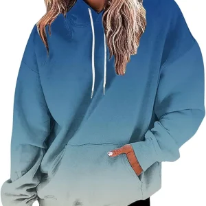 Womens Oversized Fall Hoodie Gradient Sweatshirts Drawstring Pullover Top with Pocket 2024 Fashion Clothes