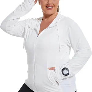 Womens Plus Size Lightweight Sun Protection Jacket SPF Hoodie UPF 50+ Full Zip Cooling Summer with Thumb Hole