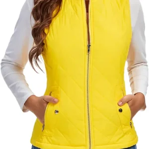 Women's Quilted Vest, Stand Collar Lightweight Zip Padded Gilet