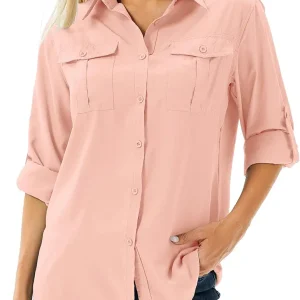 Womens Safari Shirts Long Sleeve UV Protection Hiking Fishing UPF 50+ Quick Dry Cooling Camping Travel Shirts