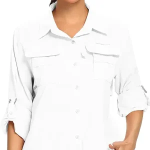Womens Safari Shirts Long Sleeve UV Protection Hiking Fishing UPF 50+ Quick Dry Cooling Camping Travel Shirts