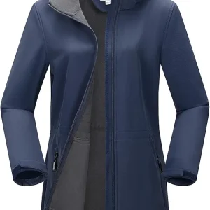 Women's Softshell Jacket with Removable Hood Fleece Lined Windbreaker Insulated Long Warm Rain Jacket