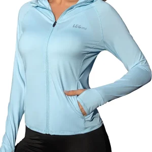 Women's UPF 50+ Lightweight Sun Protection Hoodie Jacket Long Sleeve Hiking Outdoor Shirts with Pockets