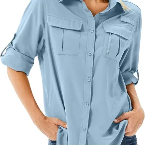 Women's UPF 50 Long Sleeve UV Sun Protection Safari Shirts Outdoor Quick Dry Fishing Hiking Travel Shirts