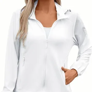 Women's UPF 50+ Sun Protection Athletic Jacket Pockets Long Sleeve Lightweight Cooling Shirts Hiking Outdoor