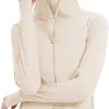 Women's UPF 50+ Sun Protection Jacket Lightweight Cooling Long Sleeve Sun Shirt with Hoodie Brim for Outdoor Hiking