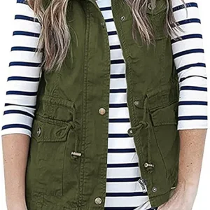 Womens Utility Vest Lightweight Military Vests Outerwear Sleeveless Jacket Anorak Coat with Pockets