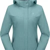 Women's Waterproof Hiking Skiing Jacket with Removable Hood, Fleece Lined Winter Warm Rain Coat